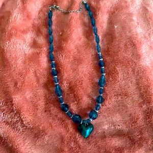 Teal Beaded Heart Necklace